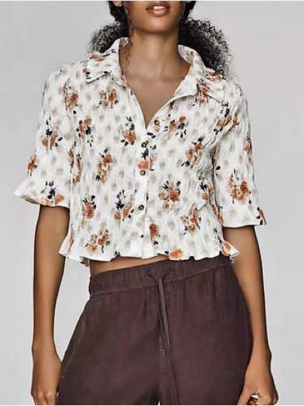 🌟NWT Maeve Floral Cropped Button Down in White & Orange Size